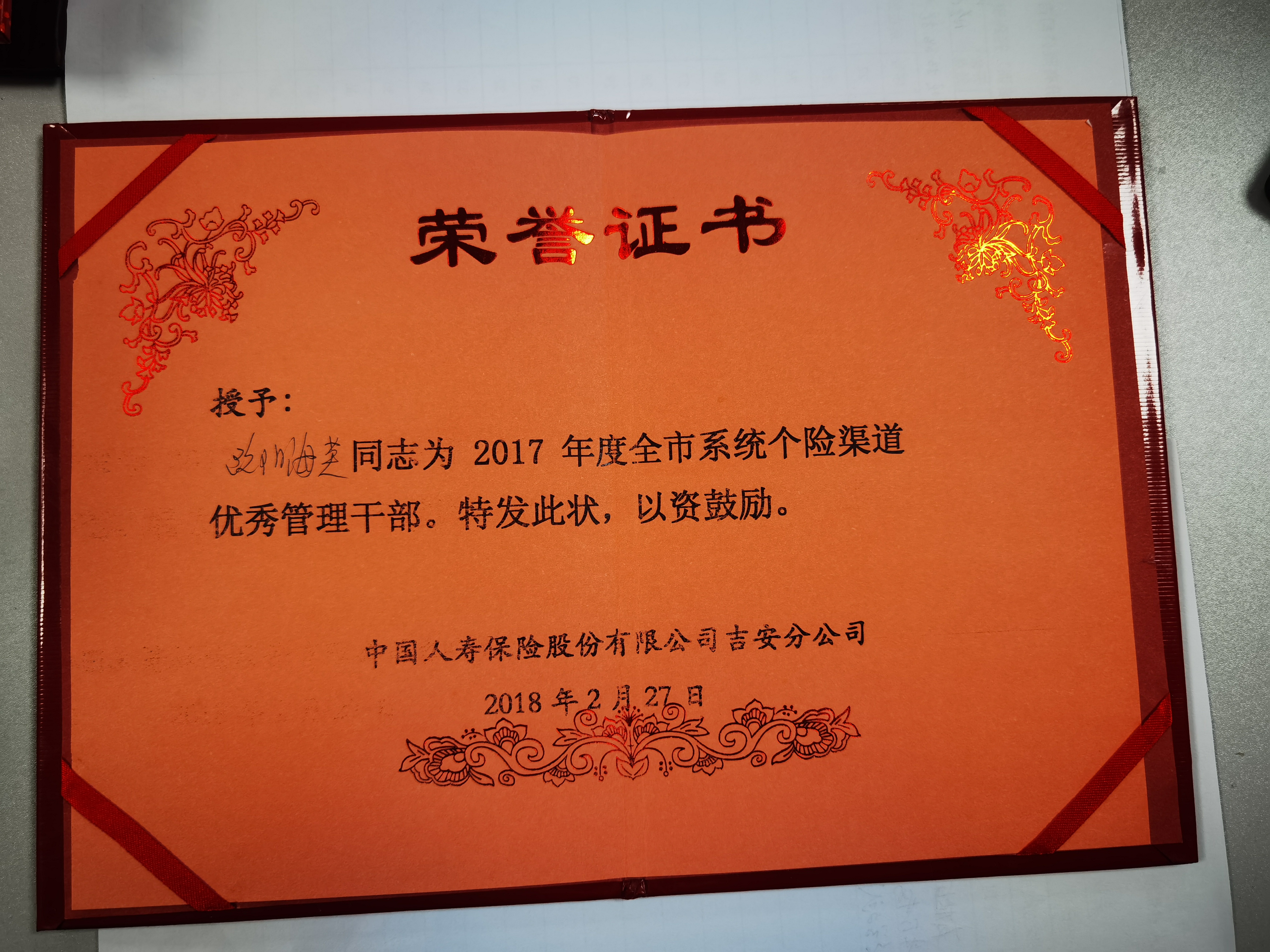 2017年度全市个险优秀管理干部